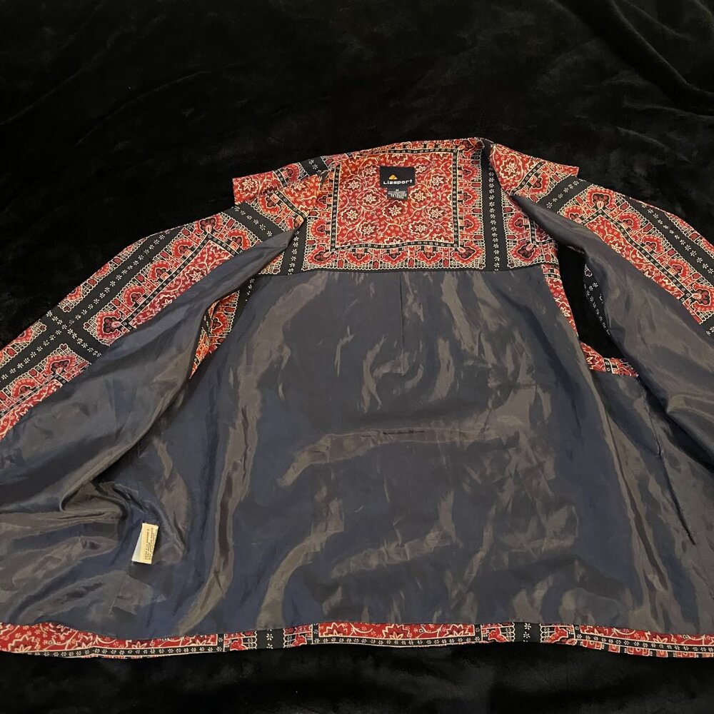 Lizsport Red Black Tapestry Print Vest Size M Boho Retro - Picture 5 of 7